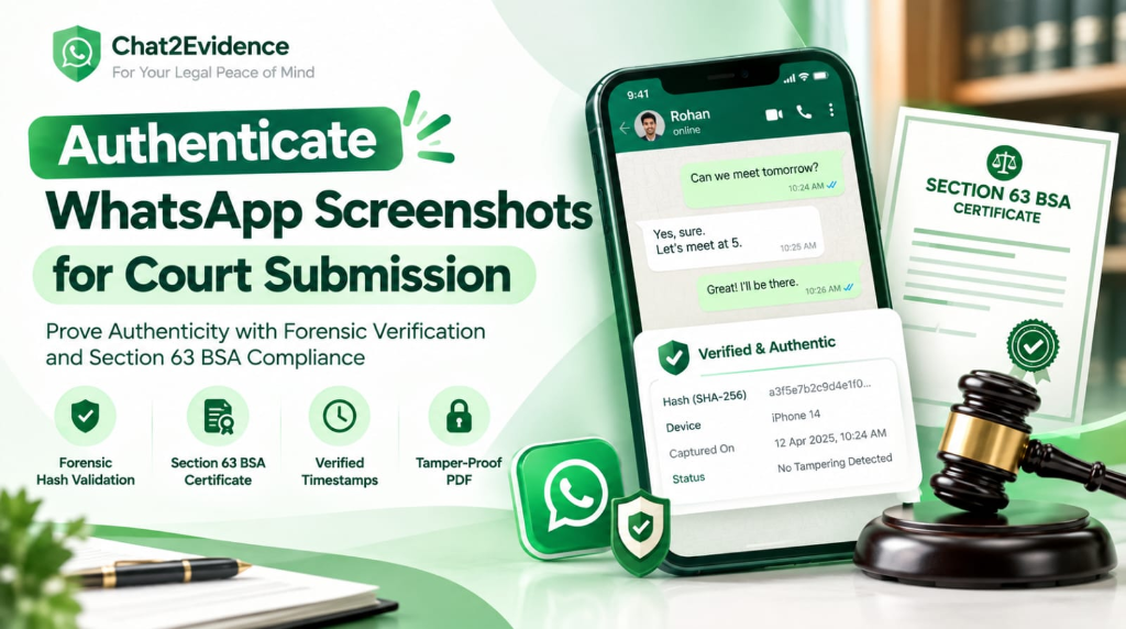 Authenticate WhatsApp Screenshots for Court Submission - Forensic Verification and Section 63 BSA Compliance