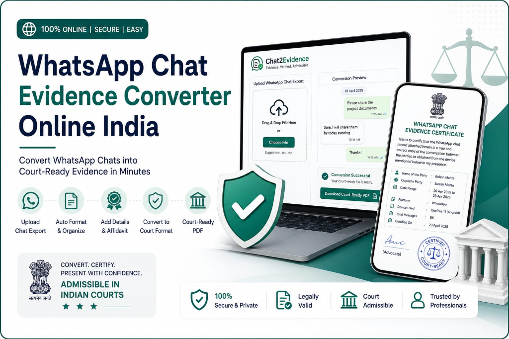 WhatsApp Chat Evidence Converter Online India - Built for Indian Courts & Section 63 BSA