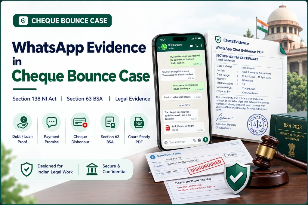 WhatsApp Evidence in Cheque Bounce Cases - Civil Recovery Track 2026 Guide